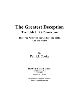 The Greatest Deception the Bible UFO Connection