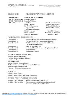 Division Iii: Planetary Systems Science