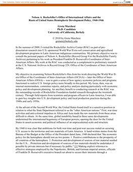 Nelson A. Rockefeller's Office of International Affairs and the Roots of United States Hemispheric Development Policy, 1940-1946