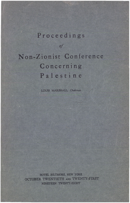 Proceedings Non-Zionist Conference Concerning