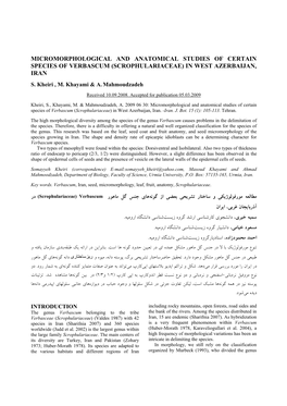 Micromorphological and Anatomical Studies of Certain Species of Verbascum (Scrophulariaceae) in West Azerbaijan, Iran