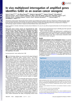 In Vivo Multiplexed Interrogation of Amplified Genes Identifies GAB2 As an Ovarian Cancer Oncogene