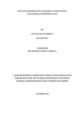 Financial Performance of Football Clubs in Kenya Case of Kenyan Premier League