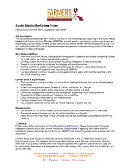 Social Media Marketing Intern $14/Hour; Summer/Fall Intern, Available to Start ASAP