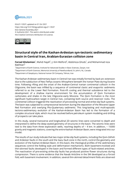 Structural Style of the Kashan-Ardestan Syn-Tectonic Sedimentary Basin in Central Iran, Arabian-Eurasian Collision Zone