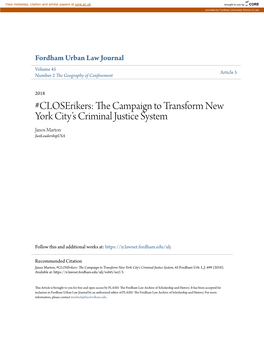 The Campaign to Transform New York Cityâ•Žs Criminal Justice System