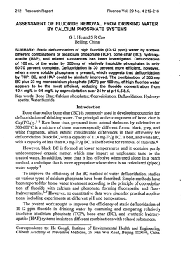 Assessment of Fluoride Removal from Drinking