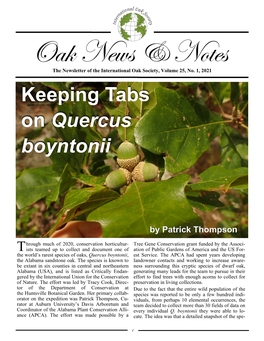Volume 25, No. 1, 2021 Keeping Tabs on Quercus Boyntonii