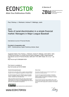 Tests of Racial Discrimination in a Simple Financial Market: Managers in Major League Baseball