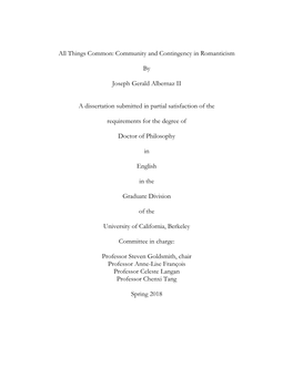 All Things Common: Community and Contingency in Romanticism By