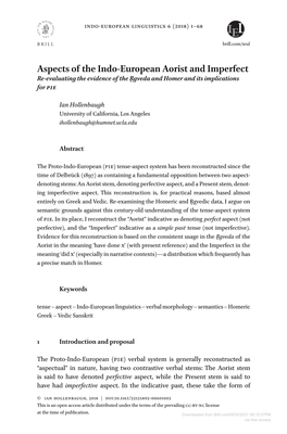 Aspects of the Indo-European Aorist and Imperfect Re-Evaluating the Evidence of the R̥gveda and Homer and Its Implications for PIE