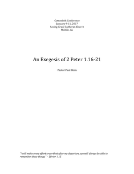 An Exegesis of 2 Peter 1.16-21