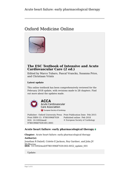 Acute Heart Failure: Early Pharmacological Therapy