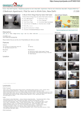 2 Bedroom Apartment / Flat for Rent in Khirki Extn, New Delhi
