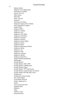 Vertical File Index A. Adams Family Admiral's Cove Restaurant Al