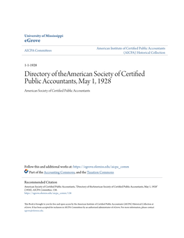 Directory of Theamerican Society of Certified Public Accountants, May 1, 1928 American Society of Certified Public Accountants