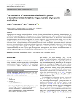 Characterization of the Complete Mitochondrial Genome of the Echinostome Echinostoma Miyagawai and Phylogenetic Implications