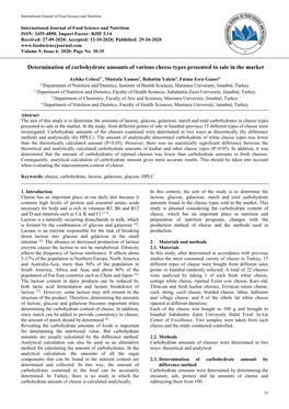 Determination of Carbohydrate Amounts of Various Cheese Types Presented to Sale in the Market