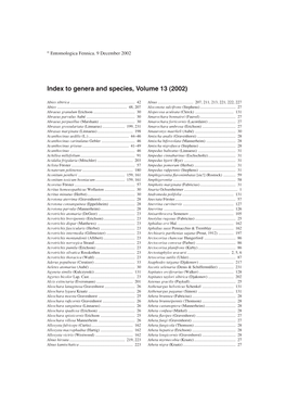 Index to Genera and Species, Volume 13 (2002)