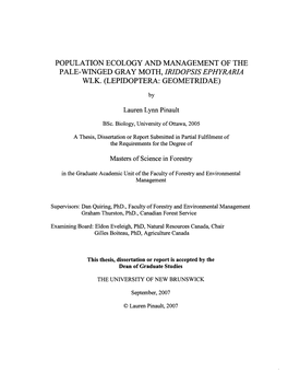 Population Ecology and Management of the Pale-Winged Gray Moth, Iridopsis Ephyraria Wlk