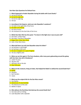 Star Wars Quiz Questions for Diehard Fans 1.- What Happened to Anakin Skywalker During the Battle with Count Dooku? A.- He Lost