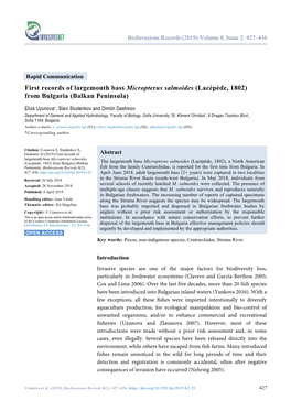 First Records of Largemouth Bass Micropterus Salmoides (Lacépède, 1802) from Bulgaria (Balkan Peninsula)