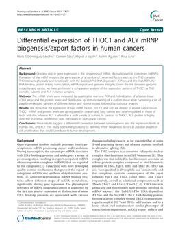 Differential Expression of THOC1 and ALY