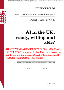 AI in the UK: Ready, Willing and Able?