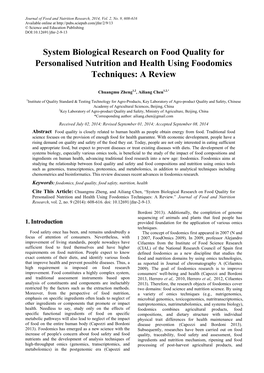 System Biological Research on Food Quality for Personalised Nutrition and Health Using Foodomics Techniques: a Review