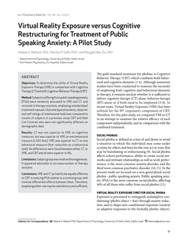 Virtual Reality Exposure Versus Cognitive Restructuring for Treatment of Public Speaking Anxiety: a Pilot Study