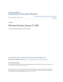 Montana Kaimin, January 9, 1962 Associated Students of Montana State University