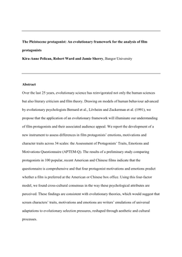 The Pleistocene Protagonist: an Evolutionary Framework for the Analysis of Film Protagonists