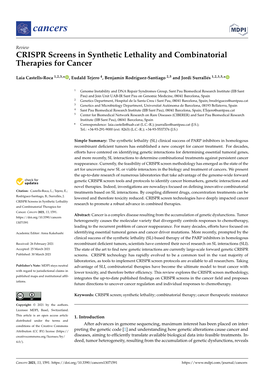 CRISPR Screens in Synthetic Lethality and Combinatorial Therapies for Cancer