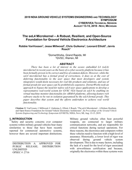 The Sel4 Microkernel – a Robust, Resilient, and Open-Source Foundation for Ground Vehicle Electronics Architecture