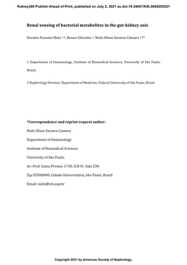 Renal Sensing of Bacterial Metabolites in the Gut-Kidney Axis