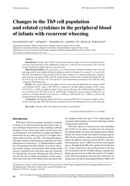 Changes in the Th9 Cell Population and Related Cytokines in the Peripheral Blood of Infants with Recurrent Wheezing