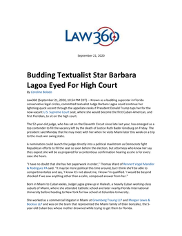 Budding Textualist Star Barbara Lagoa Eyed for High Court 09-21