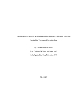 A Mixed-Methods Study of Affective Difference in the Old-Time Music Revival In