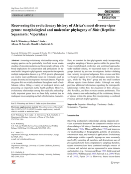 Morphological and Molecular Phylogeny of Bitis (Reptilia: Squamata: Viperidae)