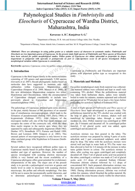 Palynological Studies in Fimbristylis and Eleocharis of Cyperaceae of Wardha District, Maharashtra, India