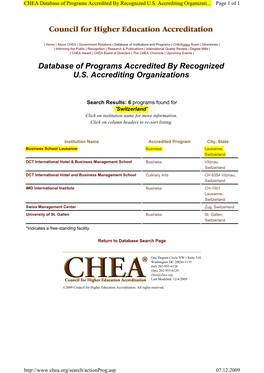 Database of Programs Accredited by Recognized U.S