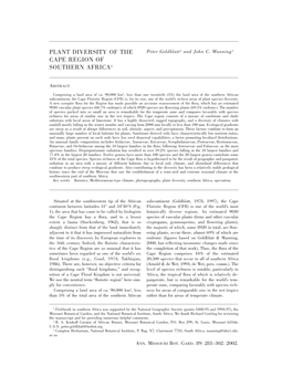 Plant Diversity of the Cape Region Of