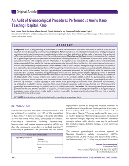 An Audit of Gynaecological Procedures Performed at Aminu Kano Teaching Hospital, Kano