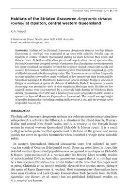 Habitats of the Striated Grasswren Amytornis Striatus Rowleyi at Opalton, Central Western Queensland