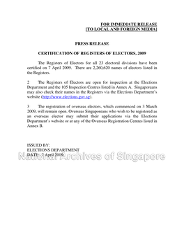 Press Release Certification of Registers of Electors