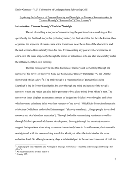 Exploring the Influence of Personal Identity and Nostalgia on Memory Reconstruction in Thomas Brussig’S “Sonnenallee” (“Sun Avenue”) 1