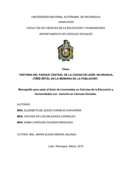 Historia Del Parque Central De La Ciudad De León, Nicaragua En La
