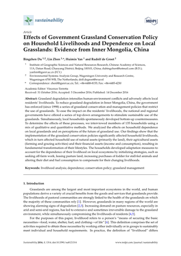 Effects of Government Grassland Conservation Policy on Household Livelihoods and Dependence on Local Grasslands: Evidence from Inner Mongolia, China