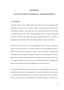 Chapter-Iv Status of Woman in Mediaval Assamese Society