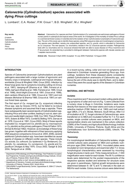 Calonectria (Cylindrocladium) Species Associated with Dying Pinus Cuttings